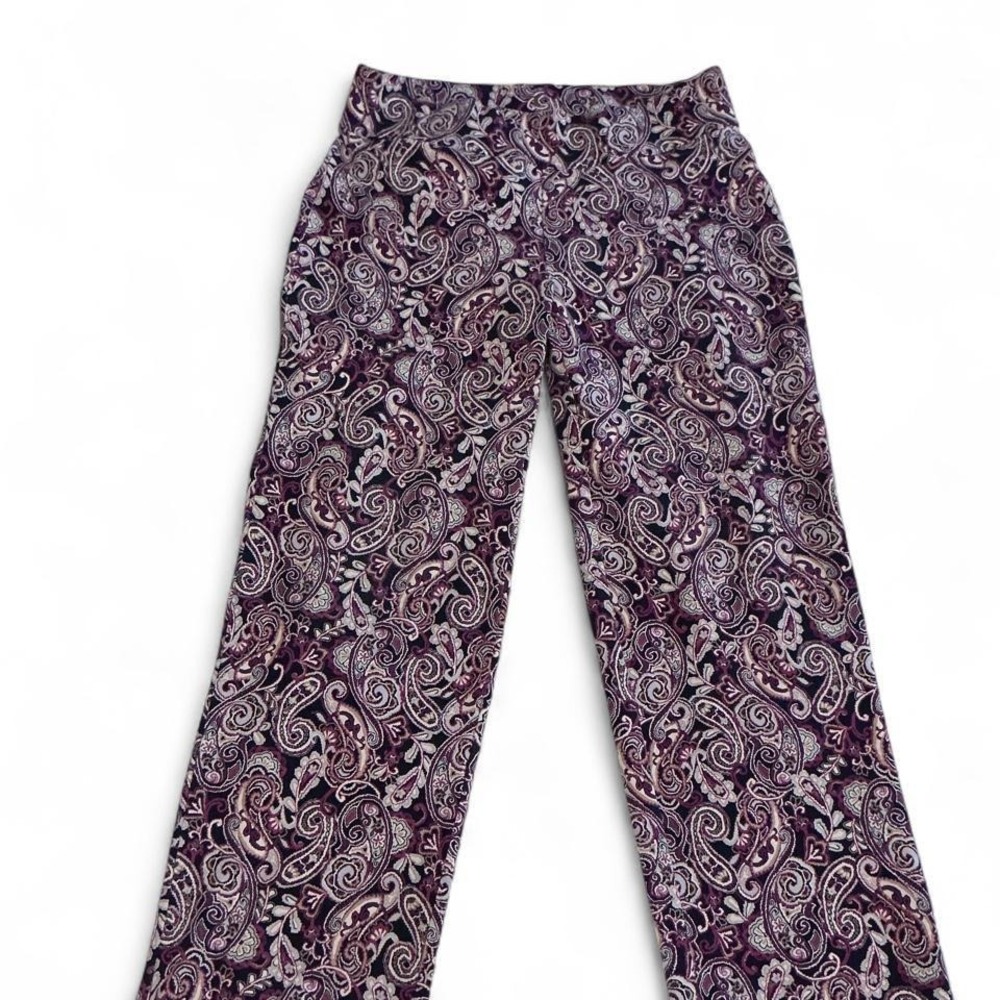 Lands' End Paisley Wide Leg Pants Womens Medium Purple Pink Stretch